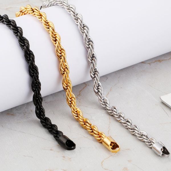 

link, chain men's black stainless steel bracelets gold plated metal rope hand for women friendship gifts wristband jewelry gift