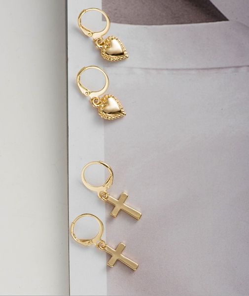 

fashionable earrings with european and american heart cross chandelier geometric alloy simple small, Silver