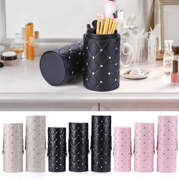 

fashion pu leather makeup brush storage case empty holder snap organizer1