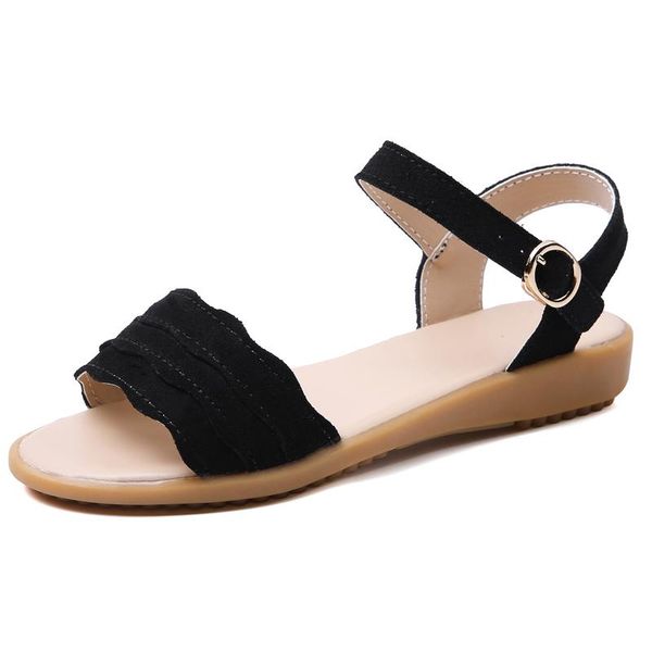 

sandals large size beige heeled 2021 women's anti-skid female shoe big black girls flat comfort real summer back strap