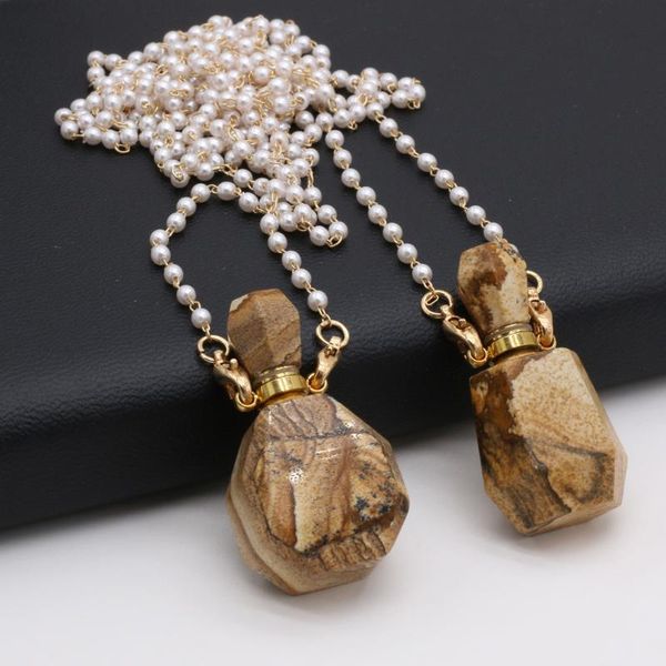 

chains 80cm natural essential oil diffuser perfume bottle two glass pearl chain picture stone necklace pendant size 20x38mm 20x37mm, Silver