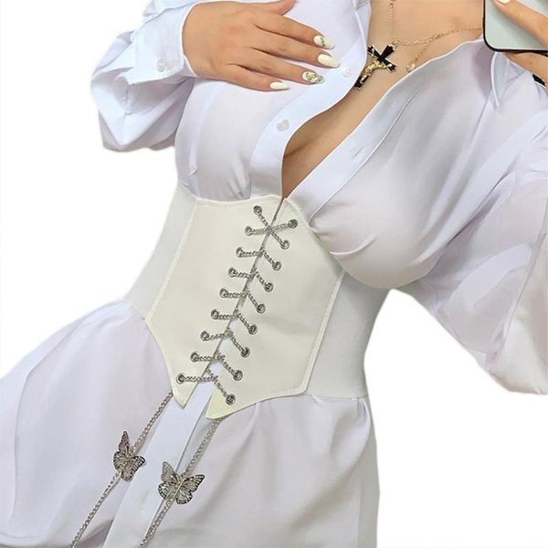 

belts m7dd poylester waist band elastic stretch wide vest metal chain bow corset, Black;brown