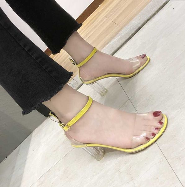 

transparent sandals, women's summer style, all kinds of thick high heels, temperament, net red, the same shoe sandals, Black