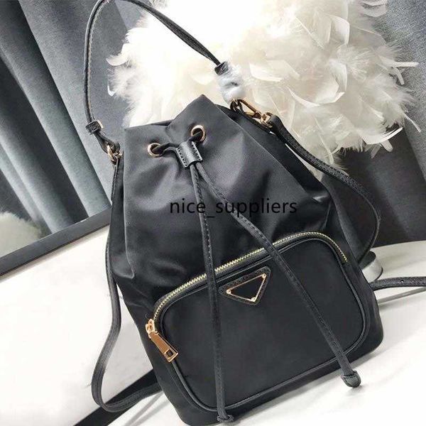 

designer luxury bag handbags bucket inclined shoulder bag fashion parachute fabric cross grain cowhide black string high women's leathe
