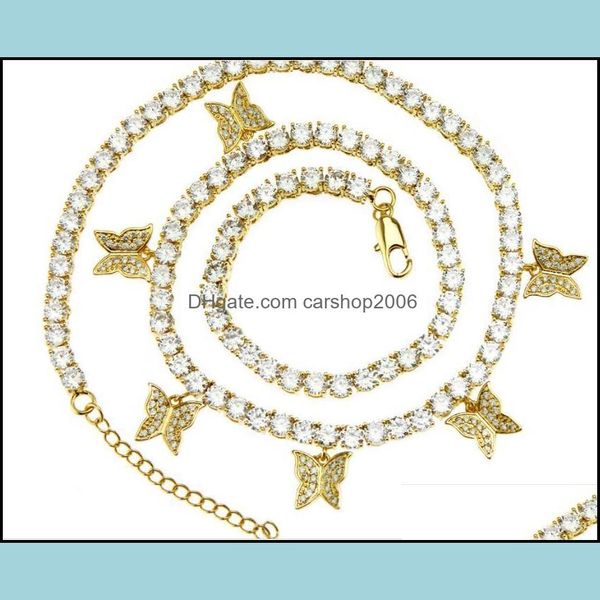 

necklaces & pendants jewelryhip-hop creative copper micro zircon butterfly single row tennis chain necklace fashion collarbone jewelry for m, Silver