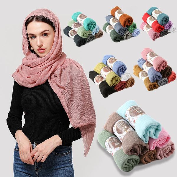 

cotton crinkle hijab scarf women muslim hijabs headband wrinkle islamic scarves pleated shawls and wraps foulard femme, Blue;gray
