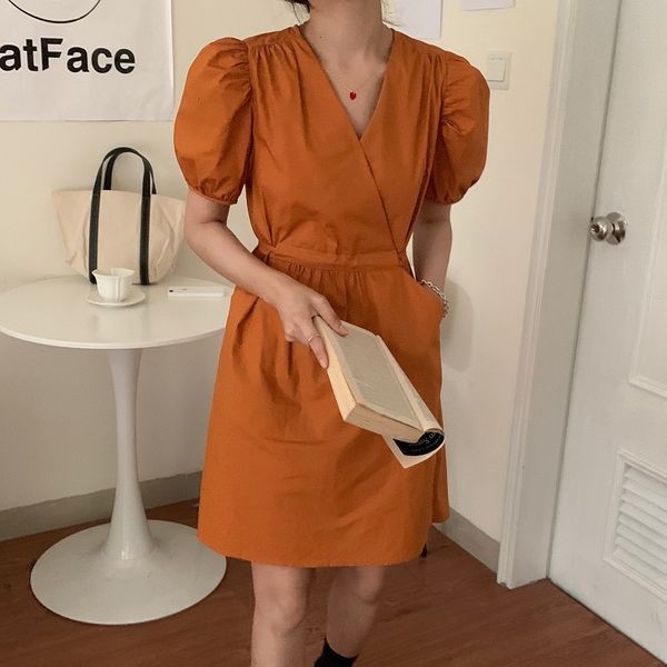 

dress summer elegant sleeve v-neck high waist ladies mini korean style chic casual woman vintage p2le p1p2, Black;gray