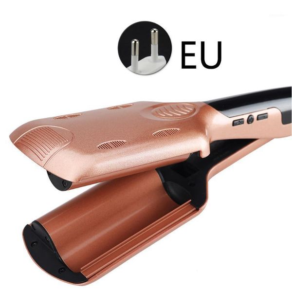 

ceramic wet dry curling irons straightener wand three tube wave heat resistant lcd screen practical multi-switching hair roller1, Black