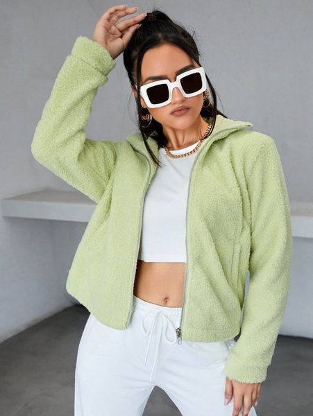 

zip up teddy jacket l4em#, Black;brown