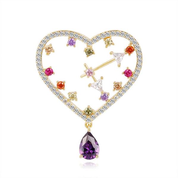 

pins, brooches fashion design heart brooch women jewelry multicolors stone metal lapel aesthetic pins wholesale / drop, Gray