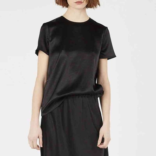 

women's t-shirt black satin round neck women's t-shirt, White