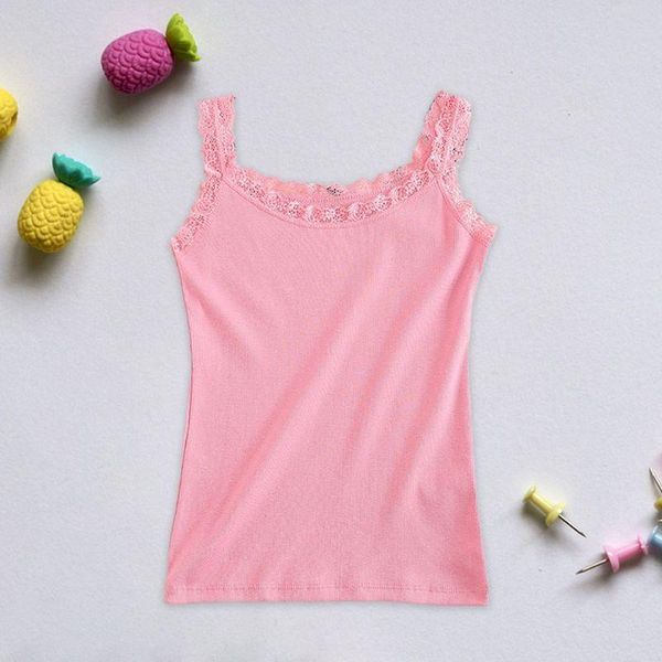 

women's tanks & camis women summer sleeveless tank u-neck slim basic vest lace trim solid candy color ribbed knit bottoming shirt 8 col, White