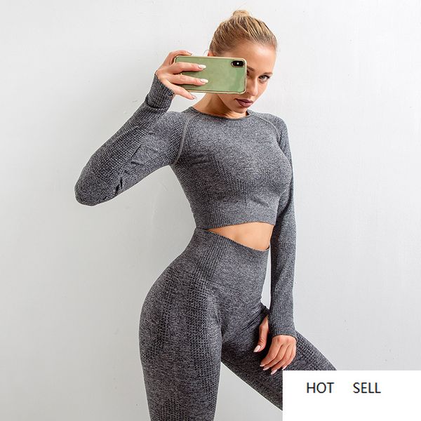 

yoga set women gym clothes fitness women long sleeve crop high waist leggings, White;red