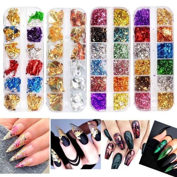 

nail art kits 1 box glitter sequins gold and silver tin foil diy decoration design metal full cover nails transfer paper