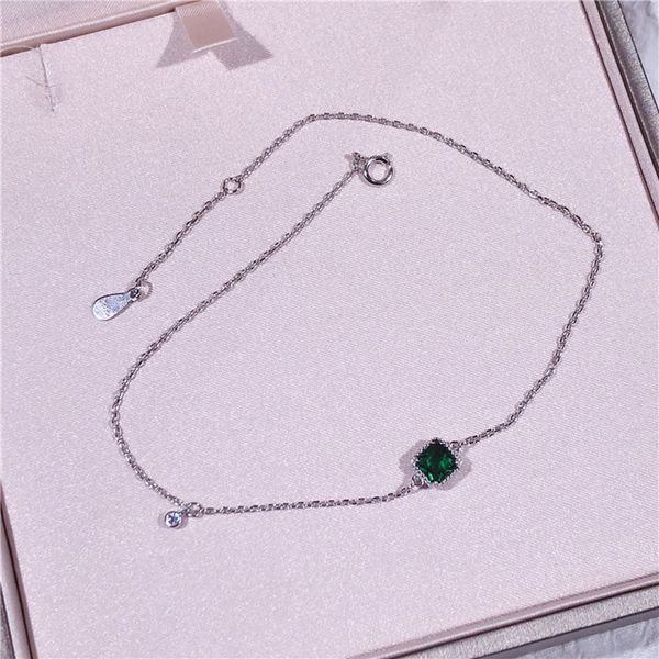 

anklets s925 silver korean version square green diamond foot chain trend versatile fashion small fresh wind women, Red;blue