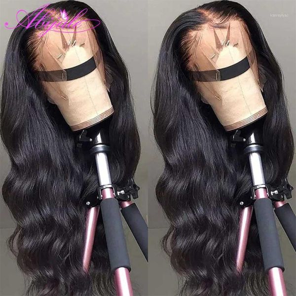 

abijale lace front human hair wigs for black women body wave wig 13x1 t part with baby 150% density remy1, Black;brown