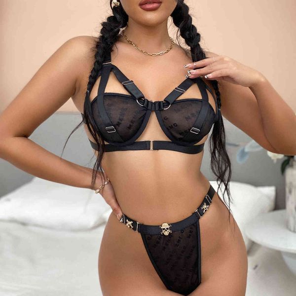 

lingerie modna ins network red nightclub locomotive agent punk metal underwear set 19201, Black;white