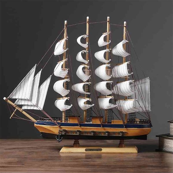 Estilo Mediterrâneo Veleiro de Madeira Modelo de Vinho Decoração Barco Barco Mobiliário de Artesanato 210804