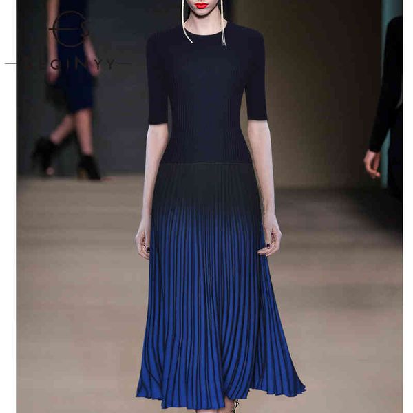 

casual dresses seqinyy elegant suit knitting belt + blue black pleated long skirt spring autumn fashion design women office lady 6fef, Black;gray