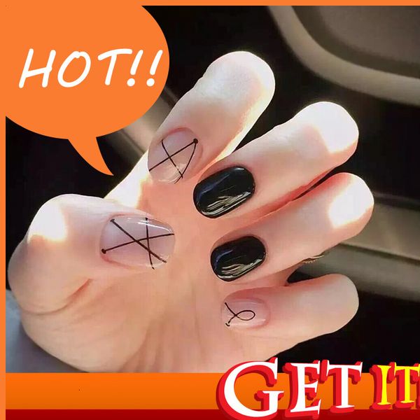

decorated nail hand stylist diy nina 125 pink black star point fake nail patch wear finished 24 es, Red;gold