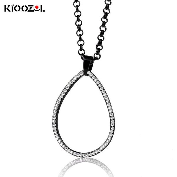 

pendant necklaces kioozol women classic large hollow teardrop crystal adjustable chain length black silver color choker necklace 216 ko2