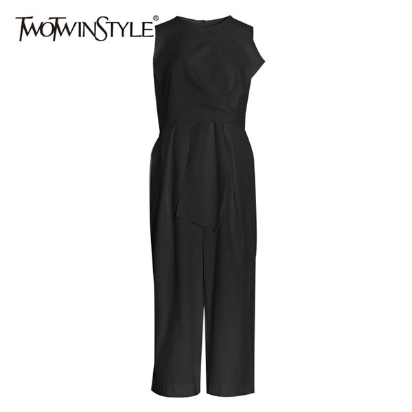 Macacão branco solto para as mulheres O Neck sem mangas Cintura alta Casual Minimalista Jumpsuits Feminino moda roupas 210521