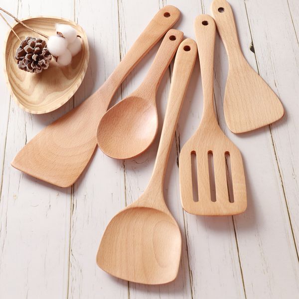 

handle kitchenware lacquerless beech wooden cooking spatula 1 set