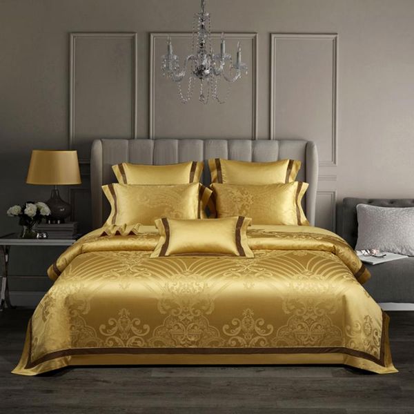 

svetanya golden european bohemian satin 100s egyptian cotton bedding duvet cover set jacquard  king size linens sets