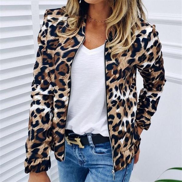 

women's jackets hanorange 2021 spring and autumn wear -up baseball uniform fashion leopard print loose-collar zipper cardigan jacket, Black;brown