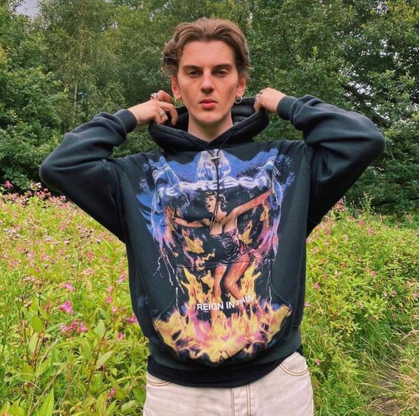 

men's hoodies & sweatshirts autumn/winter hoodie coat loose print top, Black