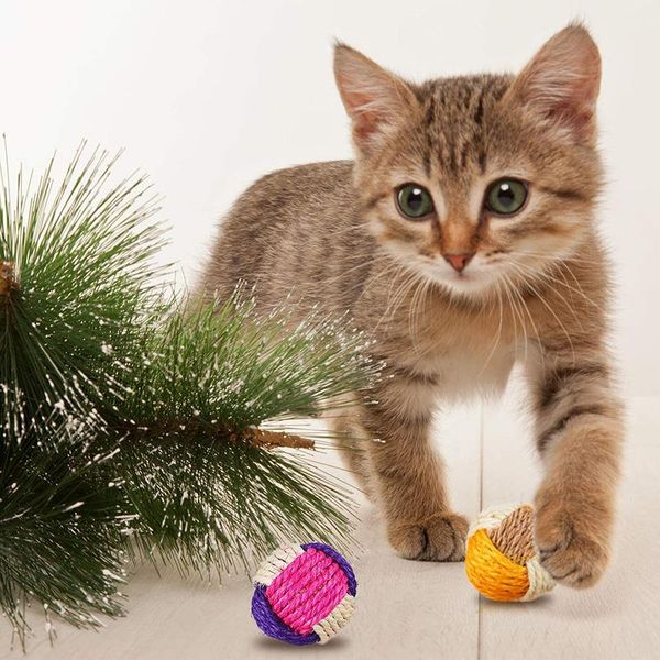 

cat toys ball toy funny interactive dog play chewing rattle scratch catch pet cats exercise 10pcs/pack sisal balls