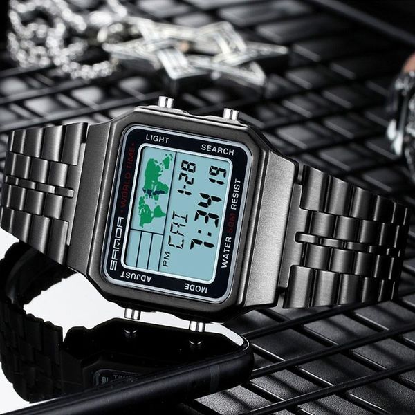 

wristwatches sanda men digital watch military sport watches fashion waterproof electronic wristwatch mens reloj inteligente hombre, Slivery;brown
