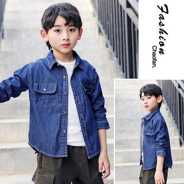 

shirts ins children's denim shirt cotton 3-13 years old spring and autumn korean baby boys pure color classic wild, White;black