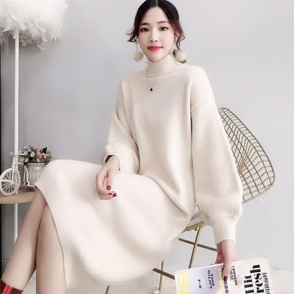 

casual dresses candy color lantern sleeve sweater women's dress, Black;gray