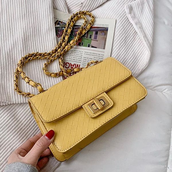 

evening bags 2021 square crossbody bag woven handbag fashion pu leather women's designer chain shoulder