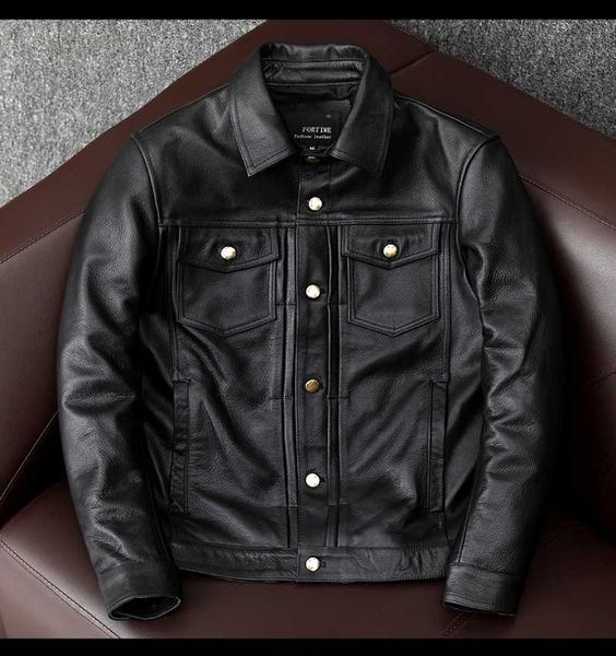 

men's leather & faux .brand genuine jacket.sales.black casual slim cowhide coat.mens clothing.winter clothes