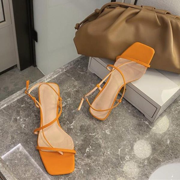 

sandals clip toe narrow band womens 2021 summer design fashion square ankle buckle strap low heel ladies shoes slides, Black