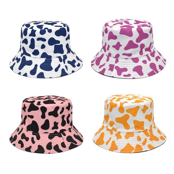 

wide brim hats 2021 black white cow print bucket for women men summer fishman girls travel sad boy panama sun hat, Blue;gray