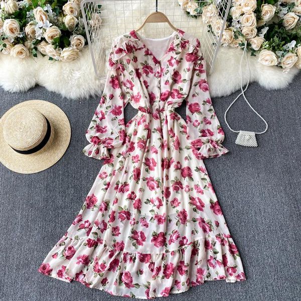 

spring dress sweet temperament of agaric edge hubble-bubble sleeve v-neck long falbala cultivate morality casual dresses, Black;gray