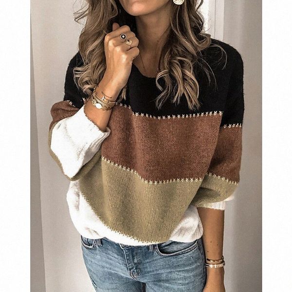 

women's pullover sweater knitted patchwork color block stylish basic casual long sleeve loose sweater cardigans crew neck fall winter b, White;black