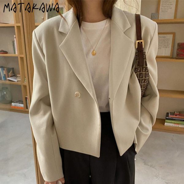 

matakawa loose solid women blazers korea autumn simple office lady blazer lapel one button long-sleeved suit coat female 210513, White;black