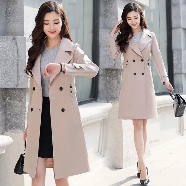 

women's trench coats 2021 windbreaker women mid-length spring and autumn coat jacket double-breasted female, Tan;black