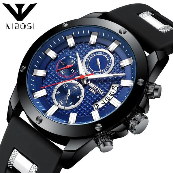

wristwatches nibosi men's chronograph analog quartz watch date clock military sport mens watches silicone wristwatch 2333, Slivery;brown