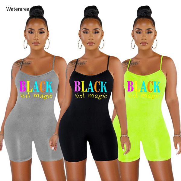 

women's jumpsuits & rompers summer women romper elastic magic girl letter print spaghetti strap short bodycon jumpsuit night club party, Black;white