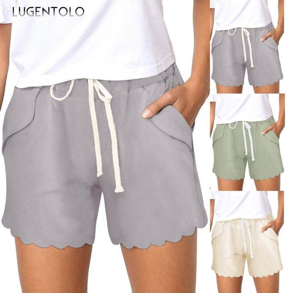 

lugentolo summer shorts women casual lace solid sports pocket thin mid waist straight female simple women's, White;black