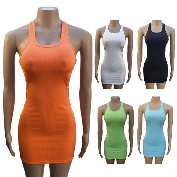 

casual dresses women summer tight short dress solid color sleeveless cut out backless bodycon mini for party streetwear, Black;gray