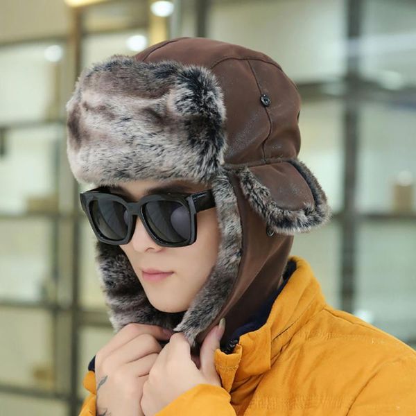 

berets winter men's outdoor climbing adventure hat thickened plus velvet bomber hats thicken fur neck warmer soft russian ushanka cap, Blue;gray