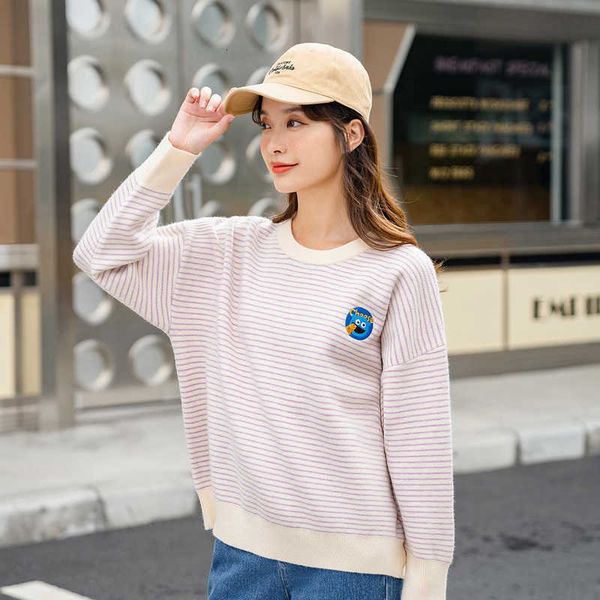 

women's sweaters sweater winter striped sweater loose embroidery and thickened crew neck 6er0, White;black