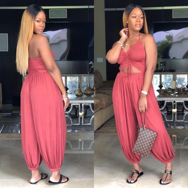 

women's jumpsuits & rompers halter womens jumpsuit bodysuit summer spaghetti strap salopette femme pink blue black mono mujer verano 20, Black;white