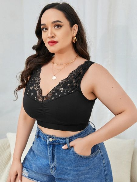 

plus contrast lace bra x0il#, Black;white